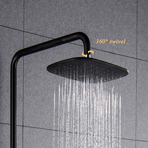 Conjunto Ducha con Grifo Termostatica Columna Ducha Negro Tipo Lluvia Ducha 255 x190mm et Ducha de Mano 3 Funciones PHASAT SB05-D