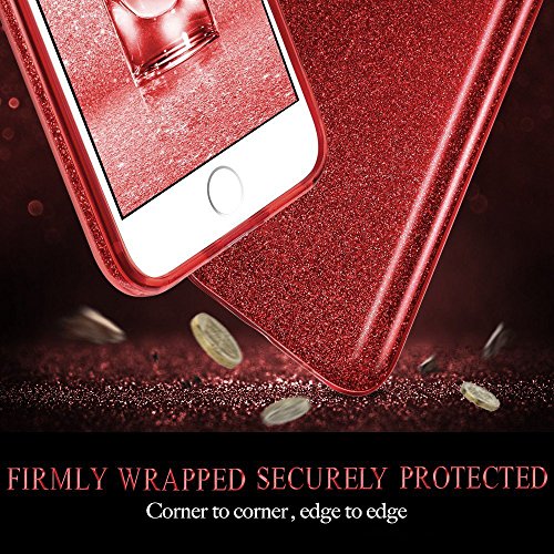 Coovertify Funda Purpurina Brillante Red Rose iPhone 8, Carcasa roja Resistente de Gel Silicona con Brillo Rojo Rosa para Apple iPhone 8 (4,7")