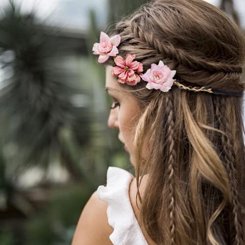 Corona de Flores, Diadema de Flor 4 Pack Mujeres Rose Hawaiian Luau Flower Seaside Flower Garland con Cinta Elástica Ajustable para Mujeres Chicas Fiesta Boda Playa