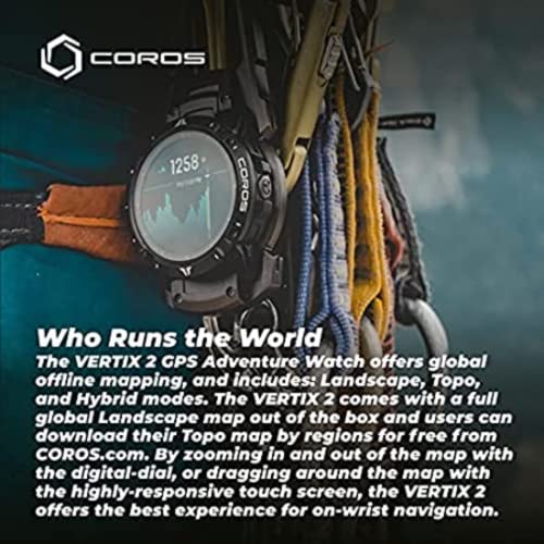 COROS VERTIX 2 GPS Adventure Watch con Mapa Offline Global, GPS de Doble frecuencia, Revestimiento de Diamante de Cristal de Zafiro y Bisel de Titanio, BLE, Strava y TrainingPeaks-Obsidian