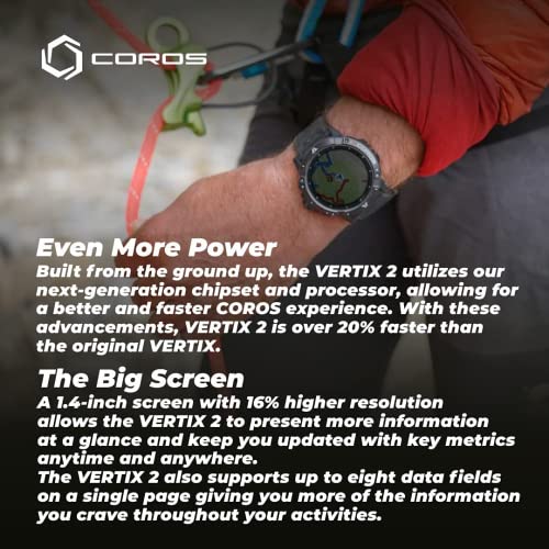 COROS VERTIX 2 GPS Adventure Watch con Mapa Offline Global, GPS de Doble frecuencia, Revestimiento de Diamante de Cristal de Zafiro y Bisel de Titanio, BLE, Strava y TrainingPeaks-Obsidian