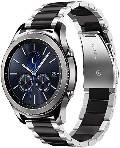 Correa de Metal Compatible con Huawei Watch GT/GT2 42mm/Samsung Galaxy Watch 42mm/Galaxy Watch Active 2/Galaxy Watch 3 41mm Correa Acero Inoxidable Banda de Repuesto para Hombre/Mujer-Plata/Negro