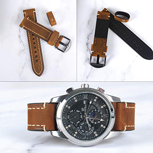 Correa Reloj Hebilla Negra Cuero Crazy Horse Pulsera los Hombres Reemplazo Clásico de la Vendimia Panerai Aplicable Todo Tipo Deportivo 20mm Marrón