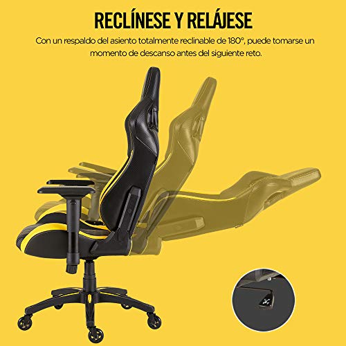 Corsair T1 Race - Silla de Polipiel Videojuegos (Fácil de Ensamblar, Giratoria Ergonómica, Altura Ajustable y Reposabrazos 4D, Asiento Ancho y Cómodo con Reclinador Alto) Jaune