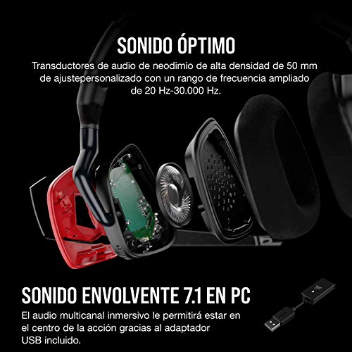 Corsair Void Elite Surround Auriculares para Juegos, 7.1 Sonido Envolvente, Micrófono omnidireccional, Compatible con PC, PS4, Xbox One, Switch y Móviles, Color Rojo