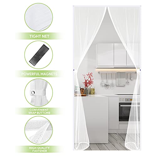 Cortina Mosquitera Magnética para Puertas, 90 x 210 cm Cortinas Mosquiteras para Puertas, Cortina de Protección contra Insectos para la Puerta del Balcón de la Sala de Estar (Blanco)