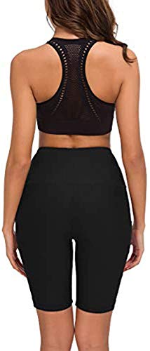 COTOP Pantalones Cortos de Yoga para Mujeres, Pantalones Cortos Deportivos de Cintura Alta de Verano con Bolsillos para Entrenamiento de Gimnasia, Fitness, Trotar, Correr, Motorista (S, Negro)