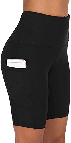 COTOP Pantalones Cortos de Yoga para Mujeres, Pantalones Cortos Deportivos de Cintura Alta de Verano con Bolsillos para Entrenamiento de Gimnasia, Fitness, Trotar, Correr, Motorista (S, Negro)