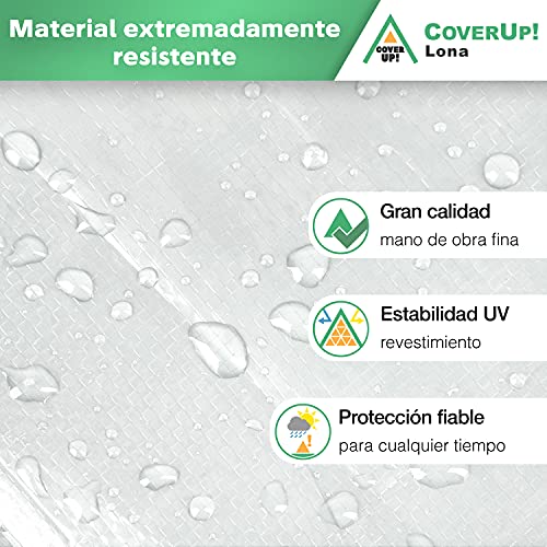 CoverUp! Lona Impermeable Exterior 3 x 4 m [200 g/m2] & 12 Bolas Bungee, Lona de protección con Ojales para Muebles de jardín, Piscina, Coche, Camiones, Resistente a la Rotura