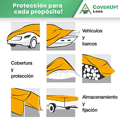 CoverUp! Lona Impermeable Exterior 4 x 4 m [120 g/m2] & Cuerda de 18 m, Lona de protección con Ojales para Muebles de jardín, Piscina, Coche, Resistente a la Rotura