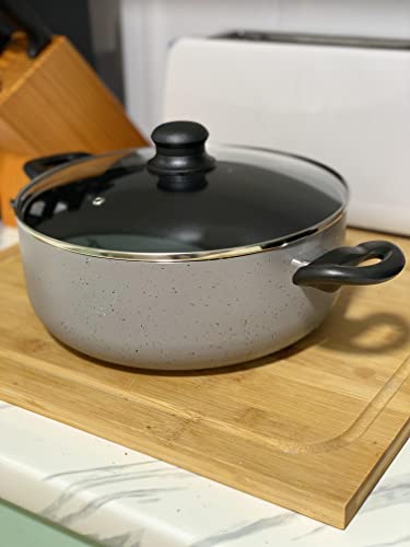 CRARTI - Cacerolas de cocina - Cazo cocina - Olla Aluminio - CACEROLA de 26cm con tapa de cristal, 2.0mm de espesor, interior con antiadherente negro, exterior en granito gris, mango en color negro.