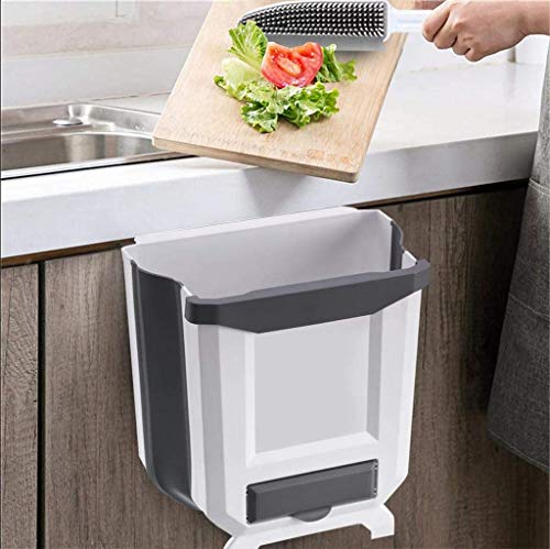 Cubo de Basura Reciclaje como Papelera Plegable para Cocina con dispensador de Bolsas de Basura y Cepillo recogedor de Mano multifunción con Soporte para Pared - Cubo Basura orgánica