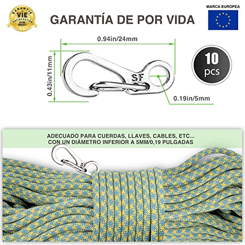 CZ Store Mosquetones Pequeños | Pack de 10 | Gris | ✮✮GARANTÍA DE por Vida✮✮ - Alta Resistencia, 15 kg - Ganchos de Bloqueo para Camping, Senderismo, Supervivencia