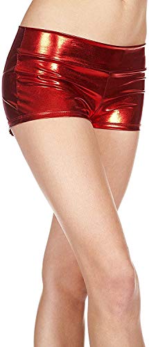 Czizi Botines metálicos Brillantes para Mujer Mini Pantalones Cortos Pantalones líquidos Calientes Pantalones para Bailar Raves Festivales Disfraces Jazz Hip Hop Íntimos (Rojo)