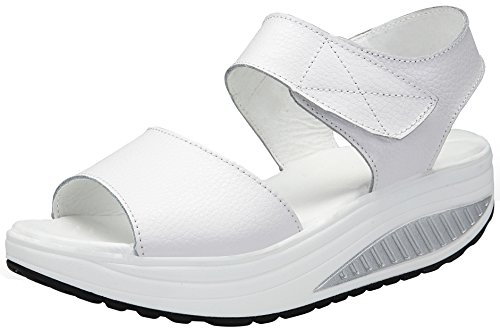 DAFENP Sandalias Plataforma Mujer Verano Sandalias Cuña Comodas Cuero Zapatos Tacon para Caminar LX308-2-white-EU41