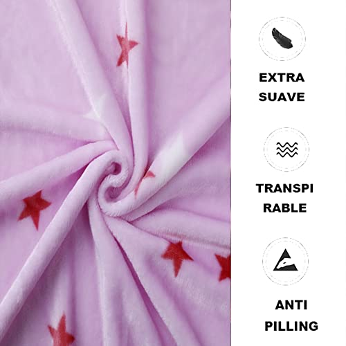 DALINA TEXTIL - Mantas para Sofás de Franela 130X160CM Estampado Estrella Rosa - Mantas para Cama 100% Poliéster Extra Suave para sofá, Cama o Sala de Estar