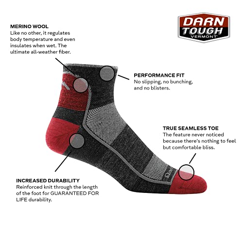 Darn Tough Vermont - Calcetines deportivos de lana merina 1/4 ultraligeros para hombre, color carbón, talla grande (10-12)