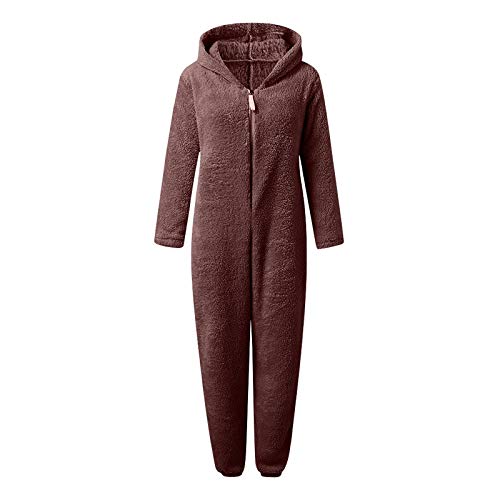 Dasongff Onesie - Mono para mujer, cómodo y de una pieza, pijama para mujer, pijama, mono de entrenamiento, traje de cuerpo entero, ropa de noche, ropa de casa, con capucha y cremallera