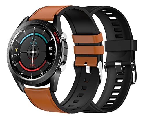 DCU Tecnologic | Smartwatch Elegance | Reloj Inteligente | Control Remoto para Fotos | 8 Modos Deporte | IP68 | 2 Correas Piel Marrón/Silicona Negra