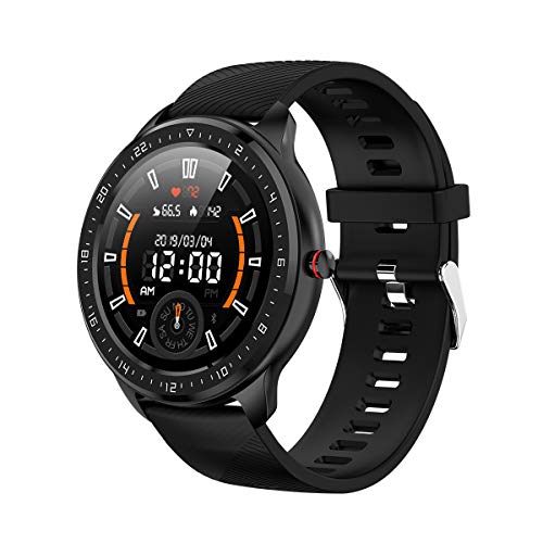 DCU TECNOLOGIC | Smartwatch | Reloj Inteligente | Full Touch Pantalla táctil | Control Remoto | Notificación de APPS y Llamadas | con 2 Correas Piel marrón y Silicona Negra