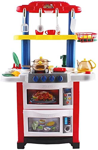 deAO Cocina de Juguete Happy Little Chef Cocinita con Luces, Sonidos, Funciones de Agua Real y Accesorios Incluidos