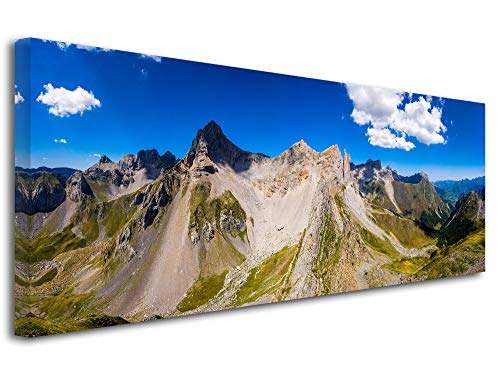 DECLINA - Cuadro de Fotos de montaña, Cuadro de Paisaje, Cuadro Decorativo de Pared, Cuadro Decorativo, Cuadro de Fotos panorámico con Las Agujas de Anarena, 80 x 30 cm, Lona, 120x50 cm