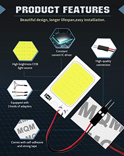 DEFVNSY 6PCS Súper Blancas de 150 Lúmenes COB 18-SMD Panel de Luz de Techo del Automóvil Lectura Interior del Techo del Techo Bombilla Interior con Adaptador T10/BA9S/ Adaptadores de festón