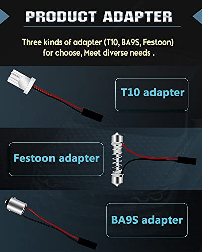 DEFVNSY 6PCS Súper Blancas de 150 Lúmenes COB 18-SMD Panel de Luz de Techo del Automóvil Lectura Interior del Techo del Techo Bombilla Interior con Adaptador T10/BA9S/ Adaptadores de festón