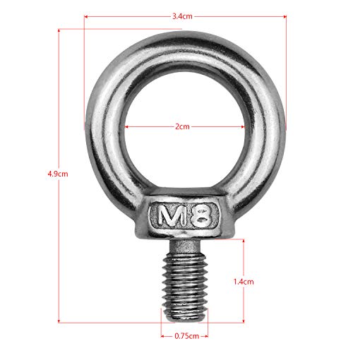 Demason 5 Pcs Tornillo M8, Cancamo M8, Anillo de Ojo, Pernos de Ojo de Acero Inoxidable, Hembrillas Cerradas Tornillo de Anillo de 304 Acero Inoxidable, Anillo de Elevación