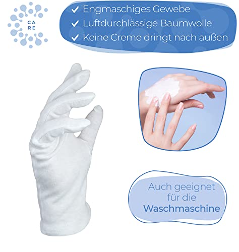 Dermatest: Excelente - Well B4® Care Guantes de algodón blanco, guantes de hilo hechos de 100% algodón para su protección cuando tenga la piel seca, 3 pares, guantes, tamaño M