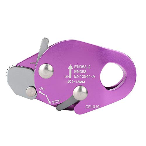 Descensor de Parada con Cuerda, frenado automático para Abrazadera de Cuerda de 9-13 mm Enganche de Rescate Anillo de rápel Equipo de Escalada Púrpura