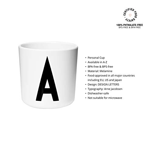 Design Letters Vaso personal de melamina para bebés y niños, de la A a la Z, sin BPA/BPS, vaso para aprender a beber, vaso multifunción, 175 ml, apto para lavavajillas