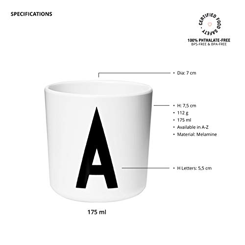 Design Letters Vaso personal de melamina para bebés y niños, de la A a la Z, sin BPA/BPS, vaso para aprender a beber, vaso multifunción, 175 ml, apto para lavavajillas