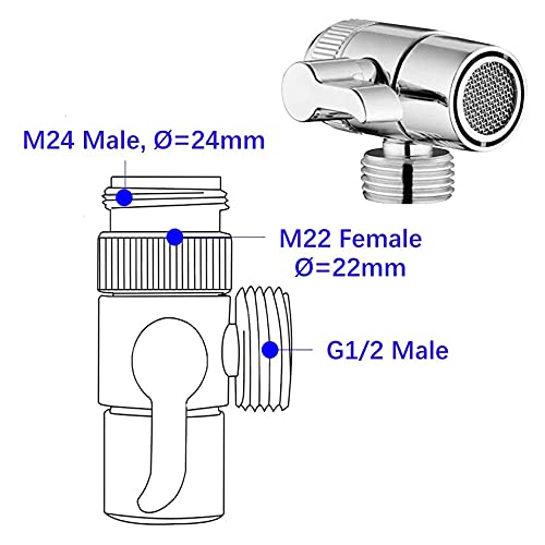 Desviador para Grifo, Roscid Válvula de Tres Vías para Grifo de Ducha G1/2" Válvula de Desviador de Ducha de 3 Vías Adaptador de Grifo Válvula de Ducha Adaptador Grifo Conector