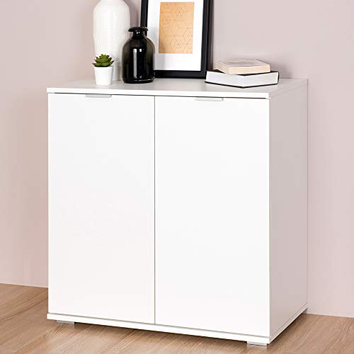 Deuba Cómoda Alba Blanco con 2 Puertas y Estante Ajustable Mueble Organizador para Oficina Dormitorio