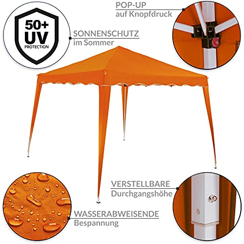 Deuba Pabellon de Jardin cenador Capri Naranja 3x3 m Carpa Plegable de jardín Impermeable y Pop Up para Eventos Camping