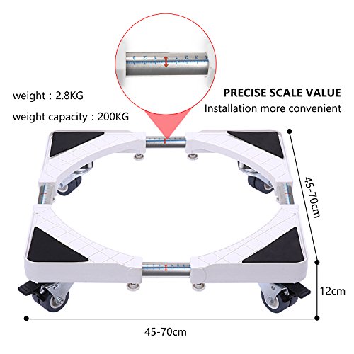 Dewel Base Lavadora, Base Ajustable de 45 cm-70 cm con 4 Ruedas Giratorias Dobles de Goma Soporte para Lavadora, Secadora y Refrigerador,360°Giración