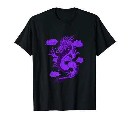 Dibujo lila dragón fuego nube lila Camiseta