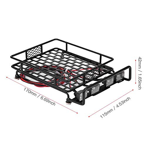 Dilwe RC Portaequipajes de Coche, Talla Grande Roof Rack Luggage Carrier con Luz Cuadrada LED para SCX10 1/10 RC Crawler Car(4 Blanco)