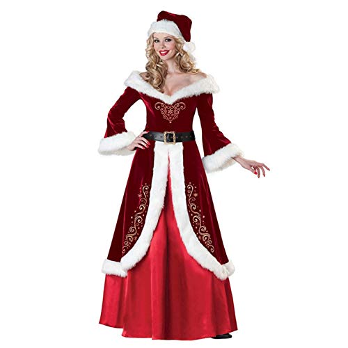 Disfraz de Santa Claus de Navidad Carnaval Cosplay para Mujer, Vestidos Largo de Santa de Talla Grande con Sombreros ， Talla Grande，Fiesta de Navidad XXXL