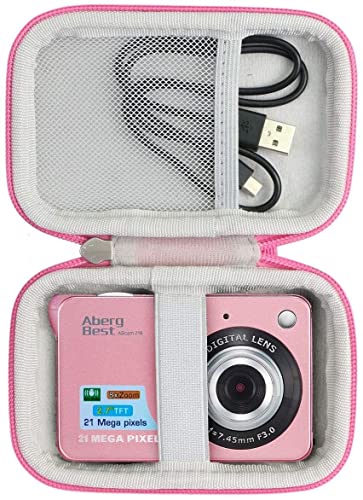 Dogggy Estuche para la Camara Caja de Viaje Duro for Mega píxeles/CAMKING/GOR DVE/Youseet 2.7" LCD Mini cámara Digital de cámara Cámara compacta Bolsa de cámara básica (Color : Pink+White)