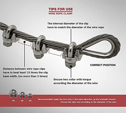 DOJA Barcelona | 25 uds de Sujetacables de Estribo M5 + 25 uds de Guardacabos M3 | 25 Dedales de Cable Acero + 25 Perrillos para Cables de Acero | Abrazadera Cable Acero para Cable Tendedero Exterior