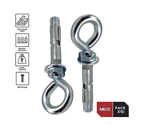 DOJA Industrial | Tacos Anclaje Metalico de Expansion con Cancamo | M6-8 | PACK 10 | Tacos hormigon, pared, chapas metalicas | Espiches de pared, Tornillo expansivo, Espirros anclaje, inviolables