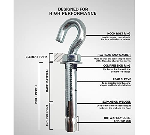 DOJA Industrial | Tacos con Gancho M6-8 + Broca Pared 8 | PACK 20 | Anclaje Metalico de Expansion con Gancho Abierto + Broca de 8 | Pernos de Pared, Tornillo expansivo, Espirros Anclaje Pared