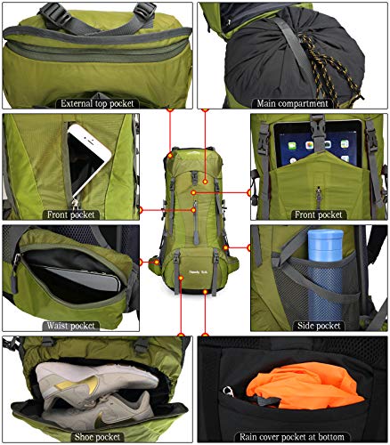 Doshwin 70L Mochila Camping Trekking Senderismo Viaje (con Funda Impermeable) (Verde)