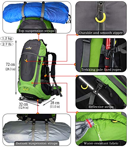 Doshwin 70L Mochila Senderismo Trekking Camping Viaje para Hombre Mujer (Verde)