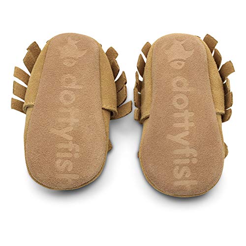 Dotty Fish Soft Leather Baby Shoes with Unisex Animal Designs, Mocasn niños, Mocasines Tan, 23 EU