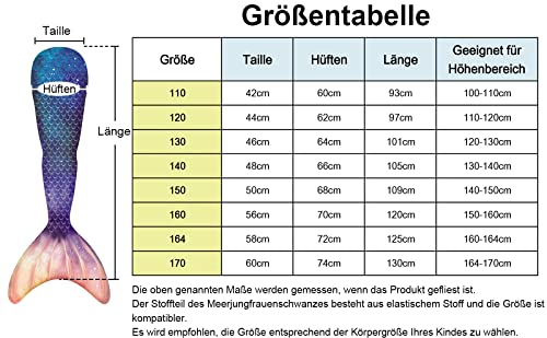 Duosilin Aleta de Sirena para niñas - Aleta de Sirena Nadando Cola de Sirena Adecuado para 110-170 cm de Altura