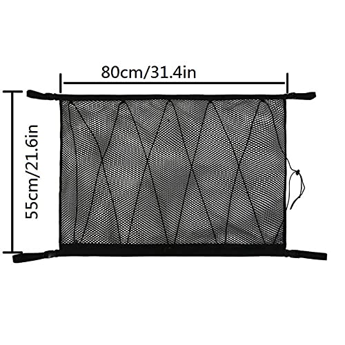 Duyifan Car Ceiling Cargo Net Pocket, Car Roof Storage Mesh Bag, Adjustable Double-Layer Mesh with Zipper Buckle, Draw The Rope to Increase The Bearing Capacity