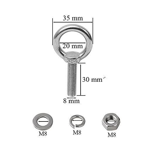 Dzsomt Tornillo con Argolla 4 Piezas Tornillo con Palometa 304 Acero Inoxidable Anillo Ojo Tornillos Anillos Tuercas de Elevación de Tuerca de Ojos en Forma de Anillo Ojo Rosca Pernos